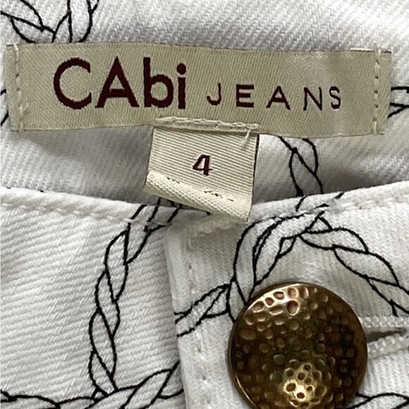 CABI Wm’s Sz 4 White Black Allover Rope Design Fitted Stretch Capri Crop Jeans - Picture 4 of 4
